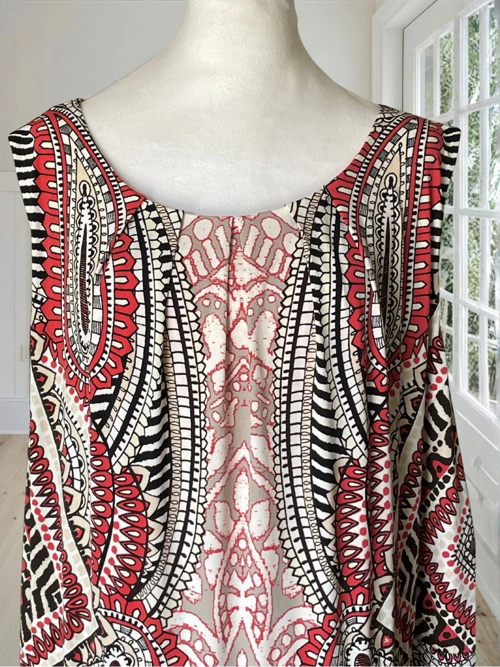 DRESSBARN Women's 24 Plus Lined Blood Orange Paisley Boho Geometric Maxi Dress - Picture 4 of 15